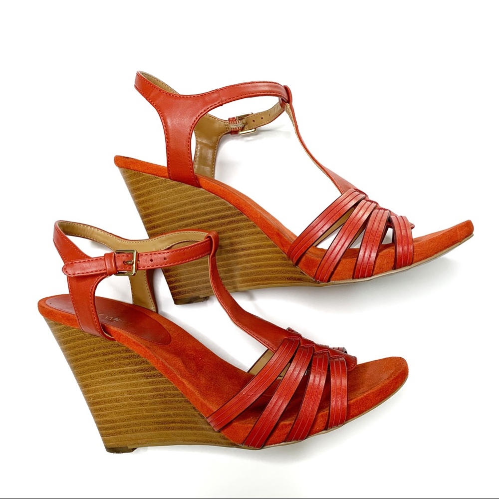 Nine West red sandal strap wedge heel. Size 8.5